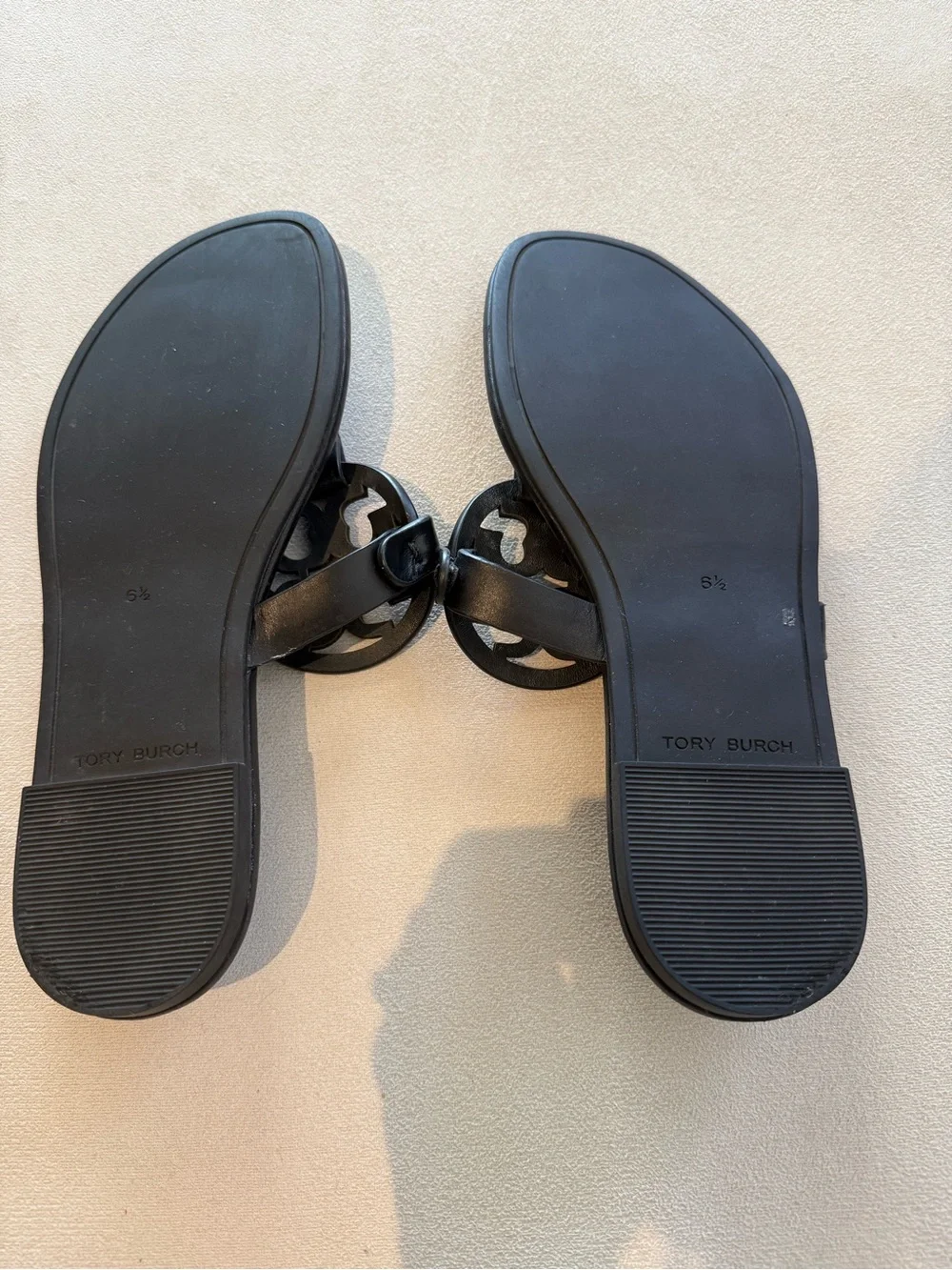 Tory Burch Black Leather Logo Slide Sandals